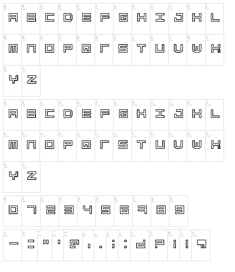 Simply Mono font map